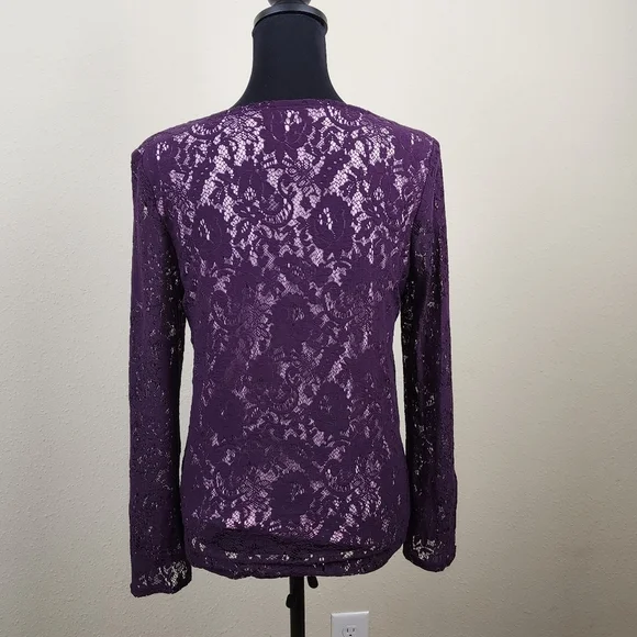 Victor Costa Occasion Long Sleeve Lace Blouse Top Deep Purple Size Medium - Picture 6 of 9